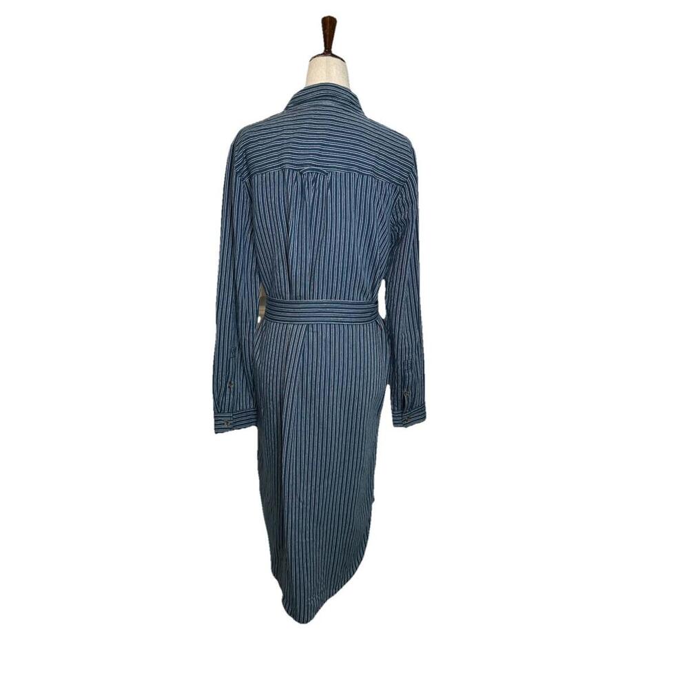 Anthropologie Bellamy Womens 8 Striped Roll Tab Sleeves Midi Shirtdress Belted - Picture 4 of 8